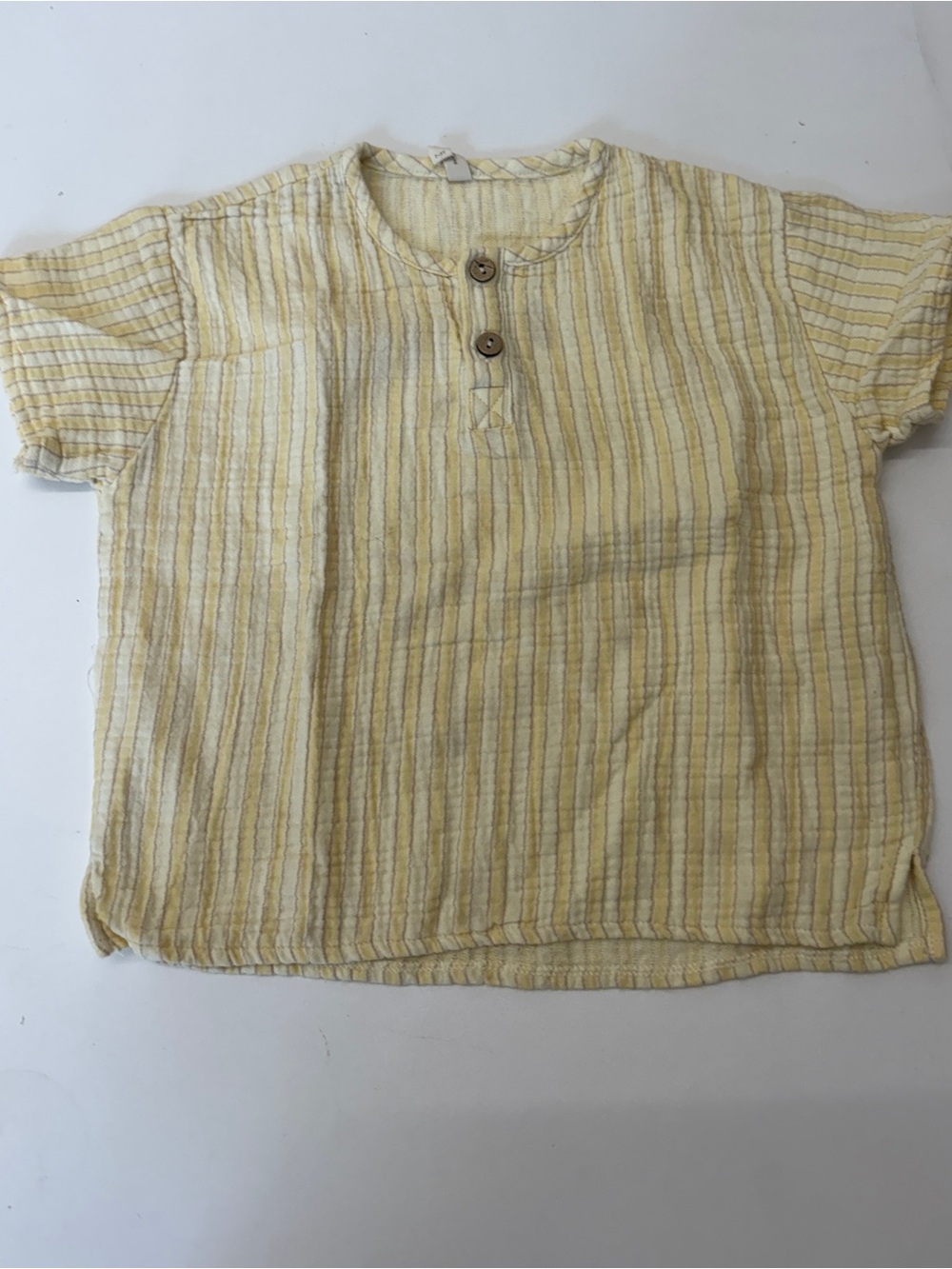 Quincy Mae Light Yellow & Cream Striped Button Front Top